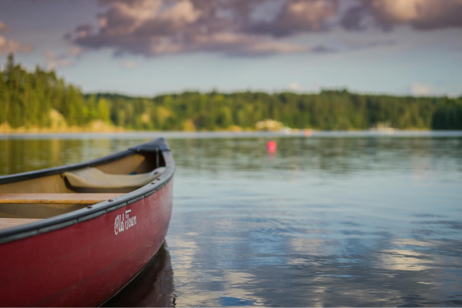 Canoe on lake.