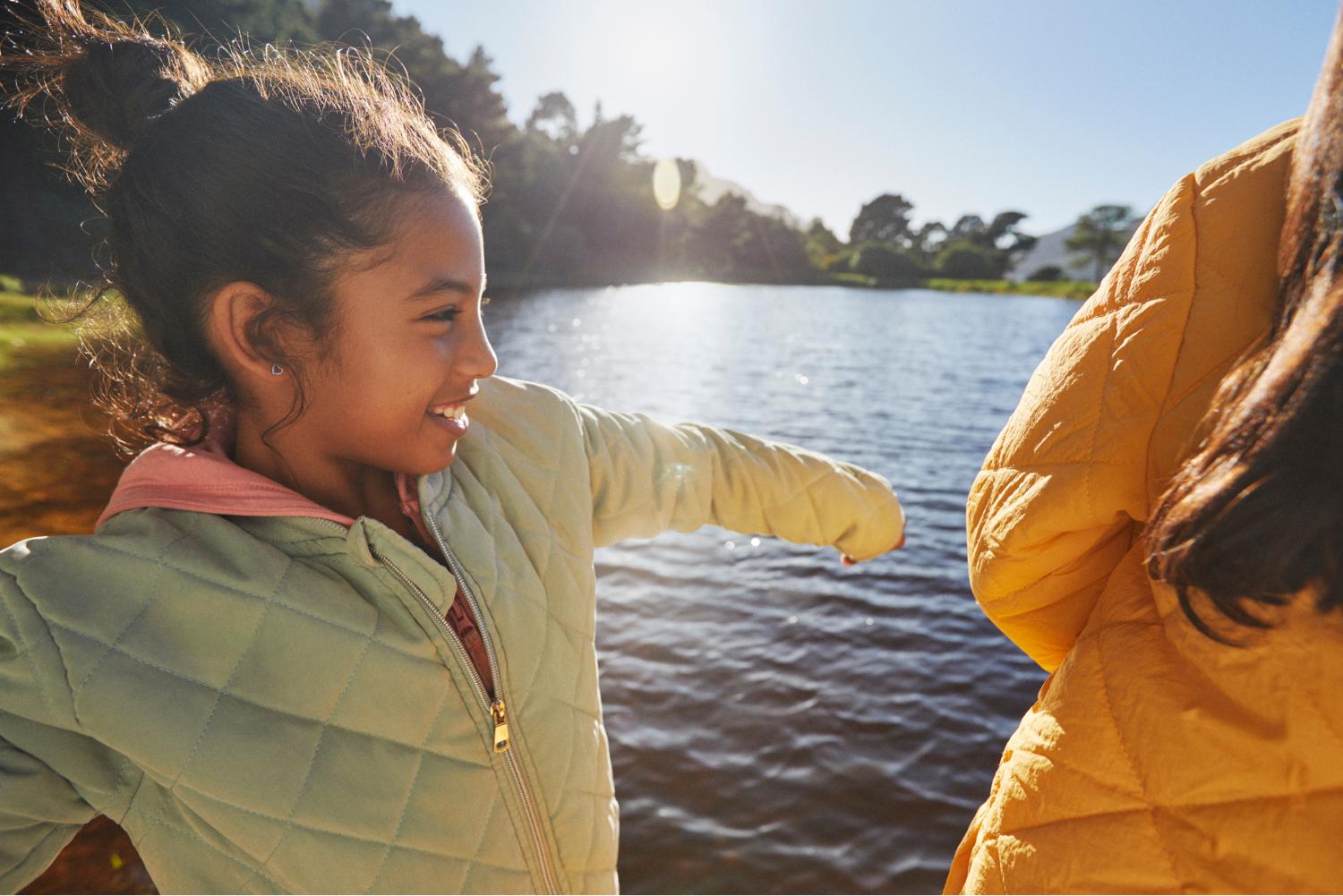 Young girls at lake.