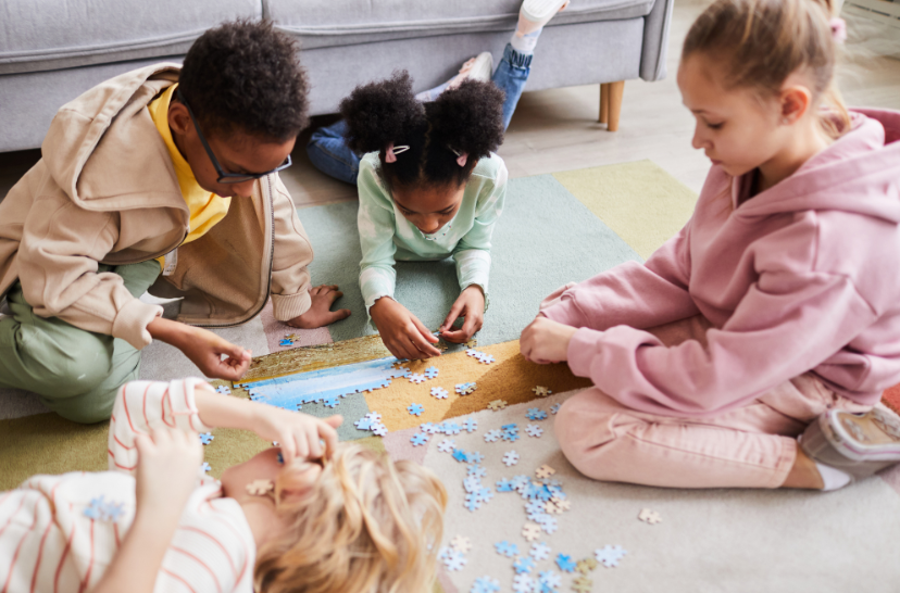 Kids Working on Puzzle